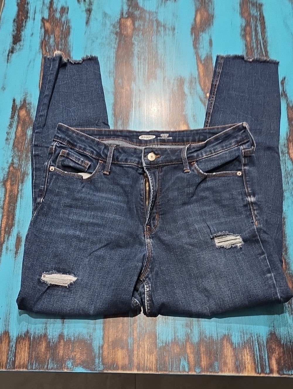Old Navy Dark Indigo Skinny Ripped Jeans